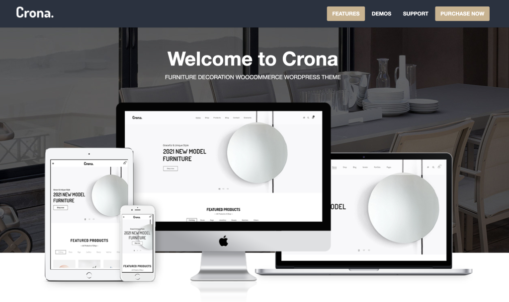 Crona: a WooCommerce theme for online furniture stores, interior design businesses, and home decor retailers